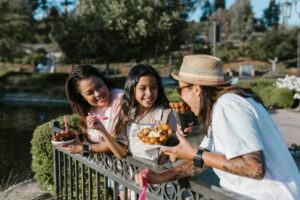 a family eating food together