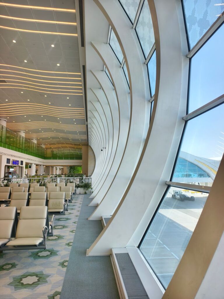 modern airport terminal interior with large windows