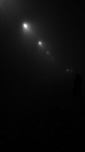 street lamps in dark evening
