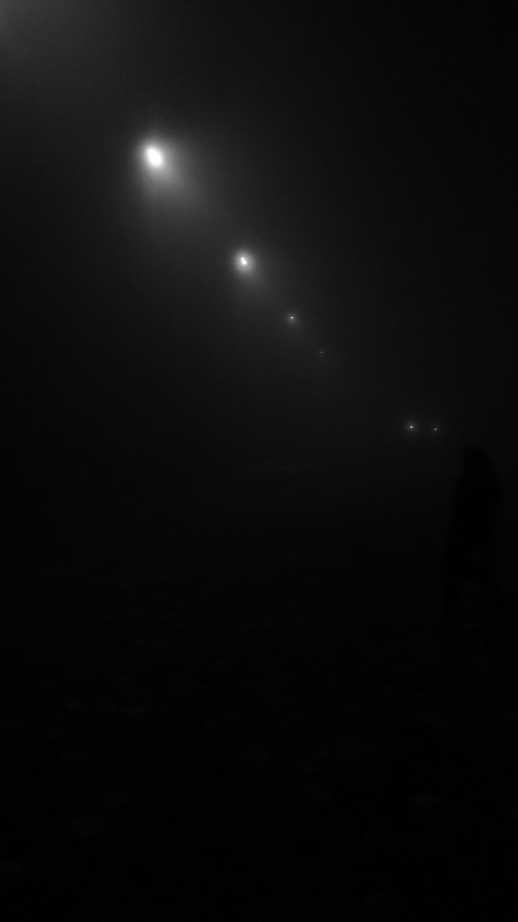 street lamps in dark evening